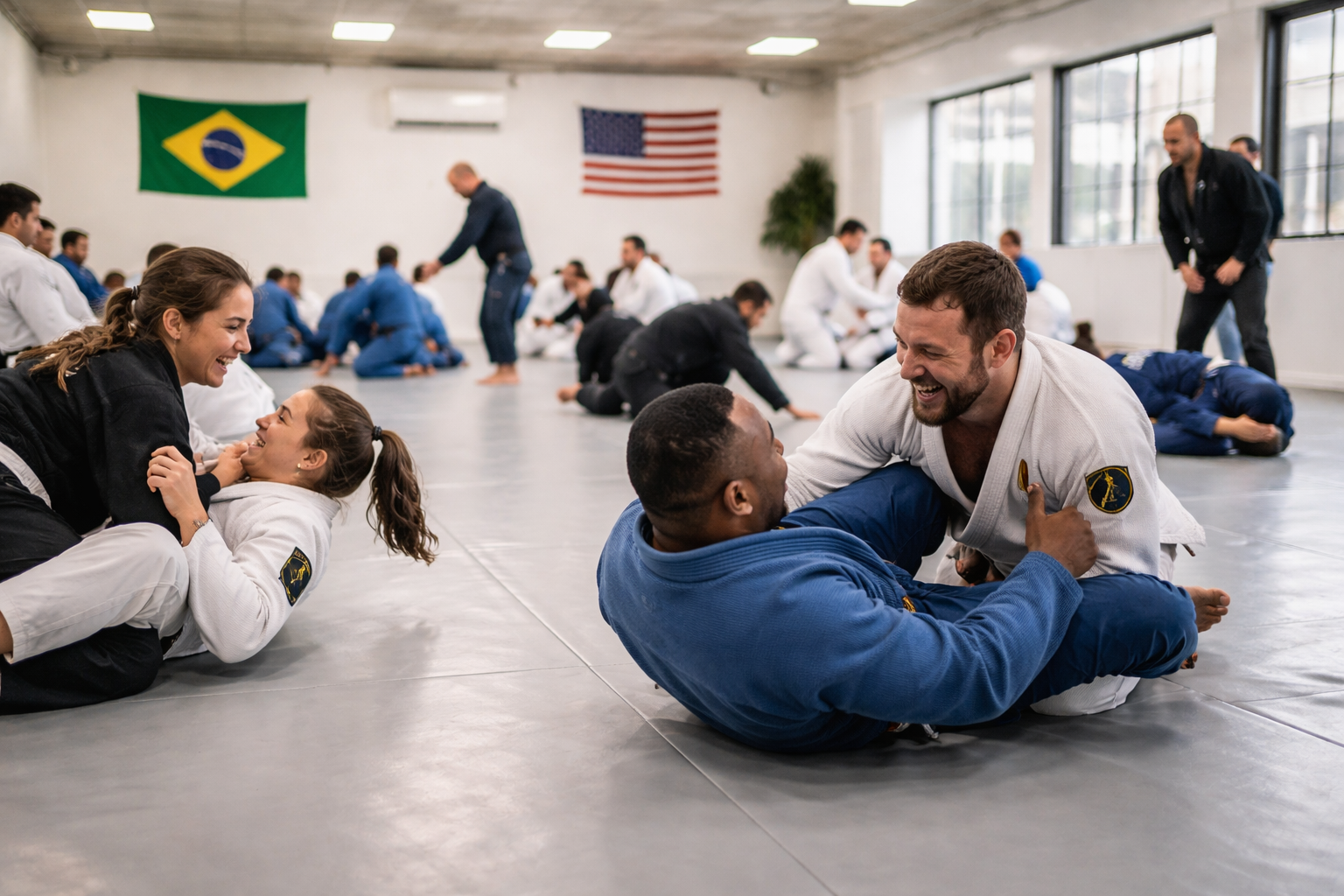 A full academy training room during an open training session